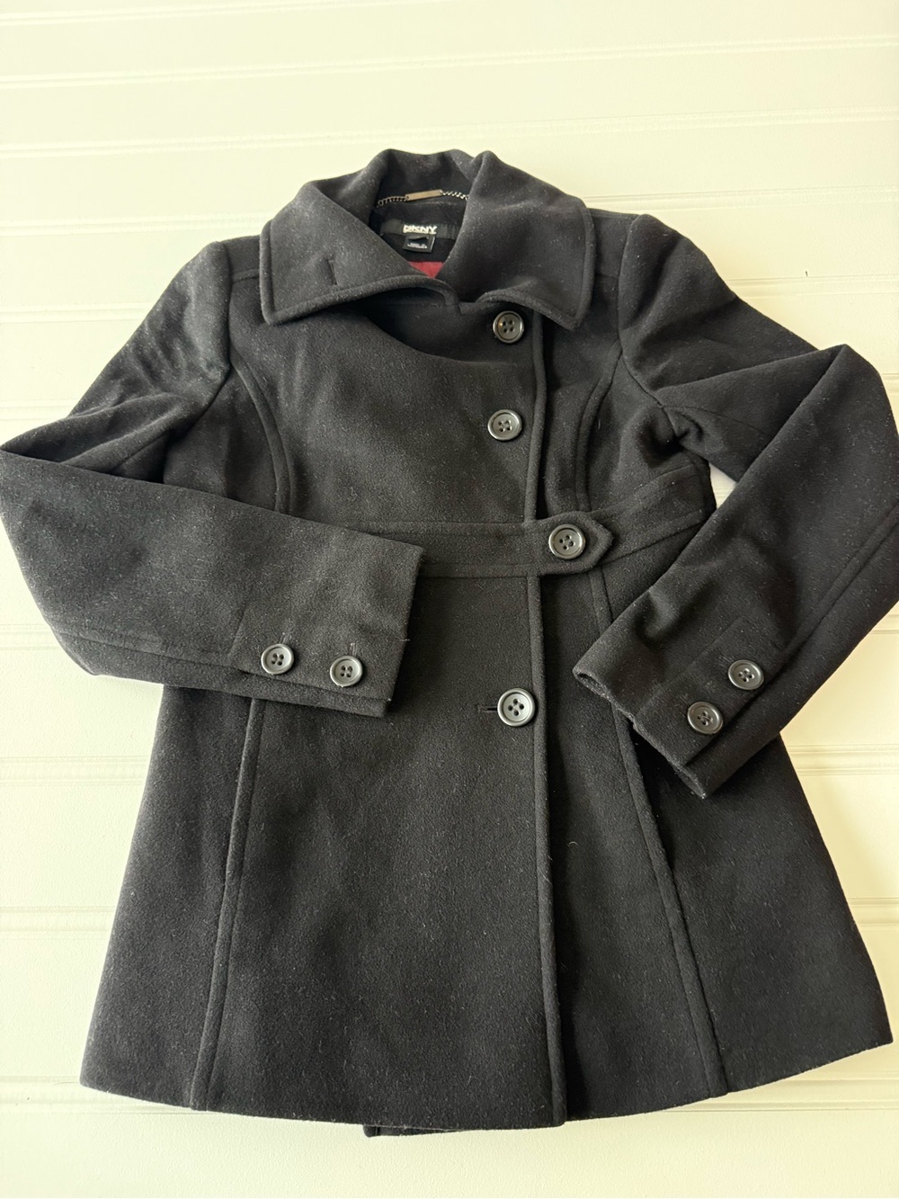 DKNY Wool Cashmere Blend Coat Black Button Front Womens Size 4